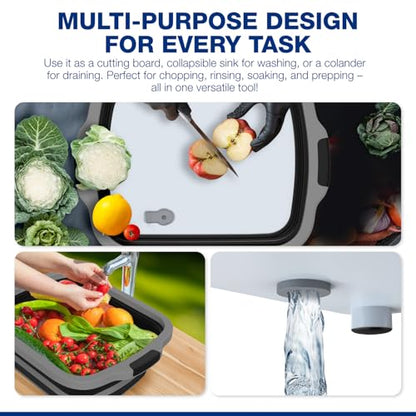 2-Pack XL Collapsible BBQ Prep Tub with Built-In Cutting Board, Lid & Strainer – Marinate, Drain & Prep – Large Food-Safe Container – Perfect for Grilling, Smoking & Outdoor Cooking (Black) - color: Black