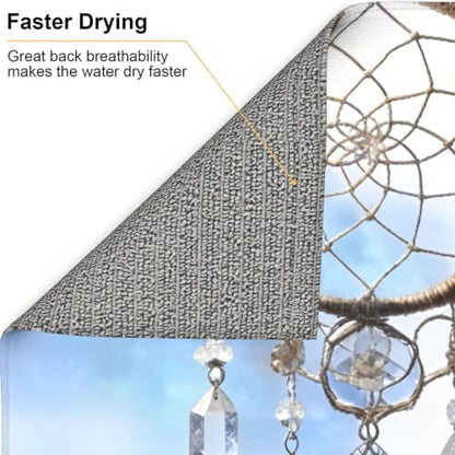 White fantasy dream catcher Dish Drying Mat for Kitchen Counter, Absorbent Microfiber Drainer Mats, Non-slip Kitchen Draining Mat for Coffee Machine Dish Rack Pad 18"x16" Dish Drainer Pad - color: White Fantasy Dream Catcher