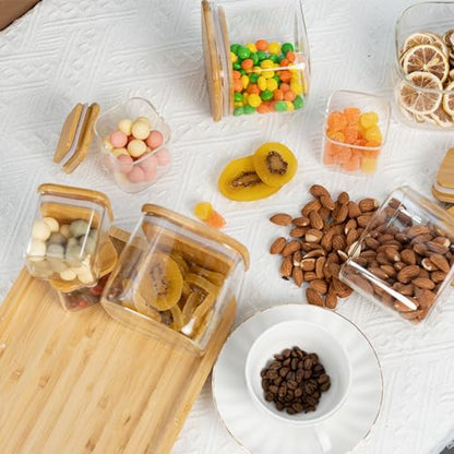 D2scrma 4oz Airtight Square Spice Containers with Bamboo Lid Set of 12 (120ml) with Black Lables Storage Stackable Spice Jar, Kitchen Canister for Sugar, Tea, Flour, Salt and Seasonings - size: 4oz*12