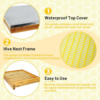 Beehive/Langstroth 10 Frame bee Box/bee Hives Boxes Starter kit with 100% Beeswax Includes Beehive Frames and Beeswax Coated Foundation Boards(1 Deep Boxes & 1 Medium Boxes)