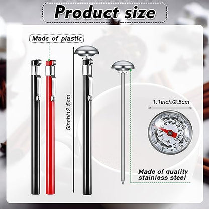 Xuhal 스테인리스 스틸 주방 온도계 12.7cm(5인치) 길이 스템 2.5cm(1인치) 다이얼 온도계 우유 거품 음식 오븐 탐침 고기 그릴 BBQ 요리 초콜릿 물(블랙, 레드) - color: 블랙, 레드.