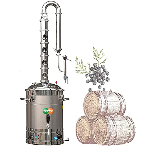 YUEWO 110V Electric 304 Stainless Steel Alcohol Distiller Flute Reflux Column Still with Sight Glasses Wine Making Kit for DIY Whisky Wine Brandy Gin - size: 65Liters/17Gal