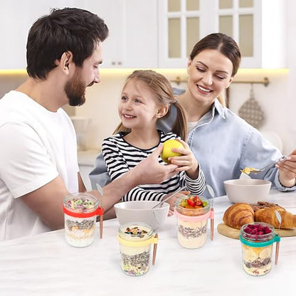 Xileanalee 6 Pack Overnight Oats Containers with Lids and Spoons-18 Oz Overnight Oats Jars Mason Jars for Chia Pudding Cereal Fruit Vegetable Milk Salad Yogurt Meal Prep - size: 6 Pcs