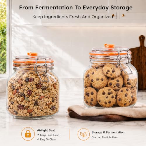 1L Wide Mouth Fermentation Jars, Pack of 2 Complete Fermenting Kit with Airlocks & Glass Weights for Sauerkraut, Kimchi & Pickles - size: 1 Liter