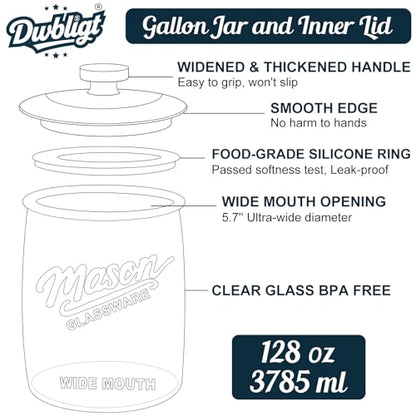 2 Pack Cookie Jar, 1 Gallon Glass Jar with Airtight Lids - Large Wide Mouth Mason Jar for Kitchen Pantry& Laundry Room, Glass Apothecary Canisters Sets for Candy, Flour, Rice, Coffee, Display