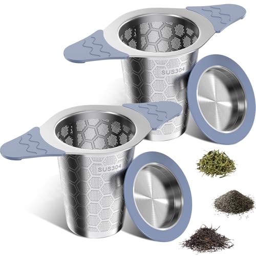 2PCS Tea Infuser for Loose Leaf Tea,Stainless Steel Tea Infuser with Heat Proof Silicone Handles,Extra Fine Mesh Tea Strainers Filter Fine Tea Leaves Effectively,Fits TeaPots/Mugs - size: 2Pack