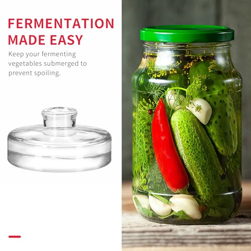 6Pcs Fermentation Glass Weights with Easy Grip Handles, Clear Canning Weights and Pickling Glass Weight for Wide Mouth Mason Jars, Fermenting Kit, Kimchi, Sauerkraut (6)