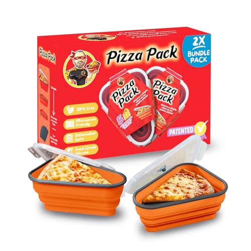 PIZZA PACK The Perfect Reusable Pizza Storage Container with 5 Microwavable Serving Trays - BPA-Free Adjustable Pizza Slice Container to Organize & Save Space, Orange 2 pk - color: Orange, size: 2 Pack