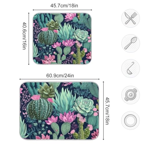 Kcldeci Succulent Plants Cactus Tropical Dish Drying Mat Kitchen Drying Pad Dish Draining Mat Dish Rack Drainer Pad 16 x 18 - color: Cactus, size: 16x18in