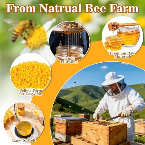 CARGEN Yellow Beeswax Pellets- 430g (0.95lb) Beeswax Pellets Triple-Filtered Natural Bees Wax Cosmetic Grade Bee Wax for DIY Candles Skin Care Lip Balm Soap | Cosmetic Grade Bee Wax for DIY Candle Making, Lip Balm, Soap Making, Skin Care, Crafts, Aromathe