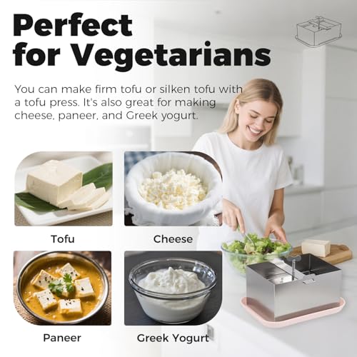 Tofu Press, Tofu Press Stainless Steel with Cheese Cloth and Drip Tray for Homemade Firm Tofu, Paneer Maker & Cheese Press - Efficient Water Removal, Dishwasher Safe - color: L, with Plastic Tray