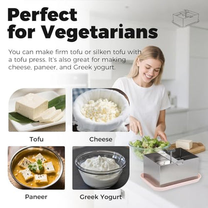 Tofu Press, Tofu Press Stainless Steel with Cheese Cloth and Drip Tray for Homemade Firm Tofu, Paneer Maker & Cheese Press - Efficient Water Removal, Dishwasher Safe - color: L, with Plastic Tray