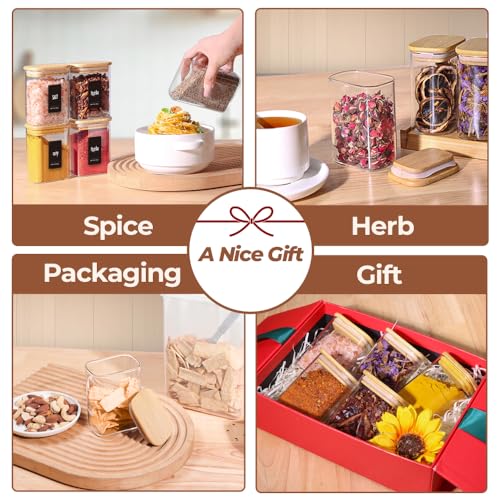 Comsaf Spice Jars with Label，8 oz Small Glass Jars with Lids, 6 Pcs Seasoning Containers, Rectangle Glass Containers with Lids, Empty Seasoning Jars for Pantry Storage, Loose Tea, Herbs, Powders, Salt - size: 8oz-6Pcs