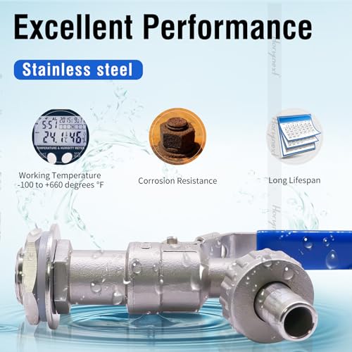 3/4" O.D. thread to 1/2 inch barb O.D. stainless steel home brewing bulkhead ball valve kit, for gallon beer pot brew kettle spigot mash tun （Extended valve body） - size: (extended) 3/4" thread - 1/2" barb
