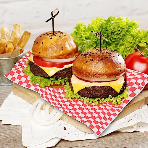 100pcs Deli Paper Sheets 12x12", Premium Food Basket Liners, Grease Resistant Wax Paper Sheets for Food, Classic Checkered Sandwich Wrapping Paper for Party, Festival and Outdoors, JIRNGLA - color: Red & White Checkered