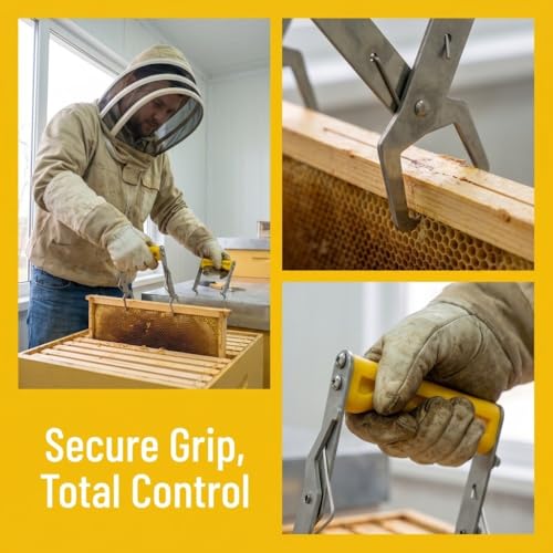 Limen Stainless Steel Frame Lifter Tool – Labor-Saving Beekeeping Gripper for Hive Frame Removal, Avoid-Slip Ergonomic Handle, Solid Steel Structure