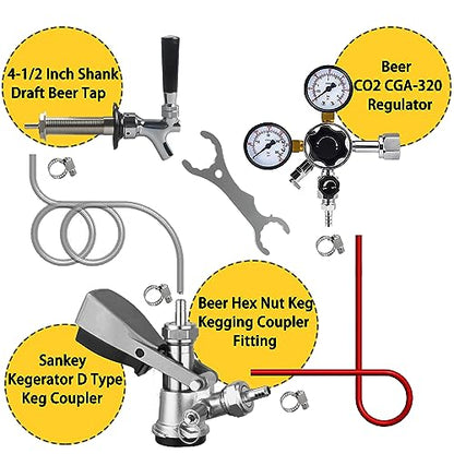 PERA Single Tap Beer Conversion Kit Door Mount Kegerator Kit with CGA320 Co2 Regulator, Sankey D System Keg Coupler and 1/4" Beer Line 5FT and 5/16" Gas Line 5FT for Homebrewing (No CO2 Tank)