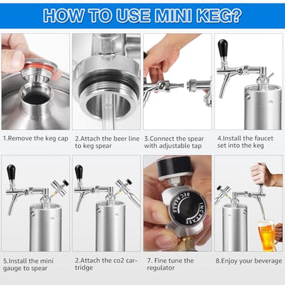 128oz Stainless Steel Mini Keg Growler Portable Kegerator, Adjustable Pressurized Mini Kegerator for Homebrew, Beer Growler Tap System for Craft Beer Cider and Kombucha
