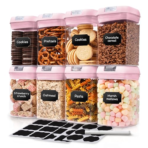 Cheer Collection Airtight Food Storage Containers, Kitchen Storage Containers for Pantry, Set of 8 Food Containers with Lids Airtight, Pantry Storage Containers & Organizers with Lids, Pink - color: Pink
