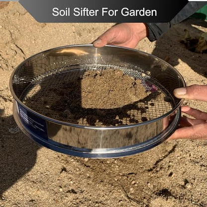 Garden Soil Sifter -10" Sifting Pan-Sieve for Sand Rocks Dirt Compost (1/12”Mesh Screen) - size: 1/12”Mesh screen