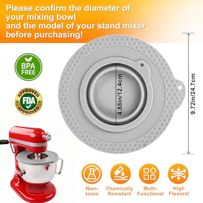 Silicone Mixer Bowl Cover Compatible with KitchenAid 6 Quart Bowl-Lift Stand Mixer, Mixer Bowl Lid to Prevent Spilling of Ingredients - color: Fit for 6qt - Grey