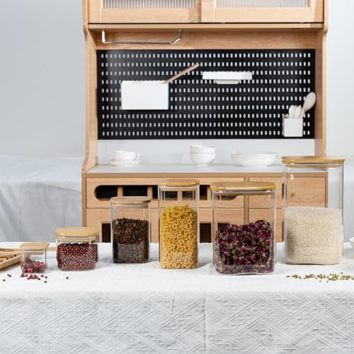 D2scrma 115oz Airtight Glass Square Storage Canister with Bamboo Lid Set of 1 (3400ml) Gallon Glass Jars Large Kitchen Canister for Sugar, Flour, Cookies and Coffee beans (‎with Black Lable) - size: 115oz*1