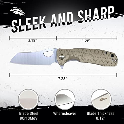 Honey Badger Knife - Flipper Wharncleaver Pocket Knife, EDC Hunting with 3.6" Steel Blade, Nylon+Glass Fiber Handle & Reversible Pocket Clip Medium Tan HB1039 - color: Medium Wharncleaver Tan