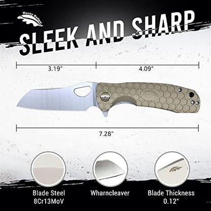 Honey Badger Knife - Flipper Wharncleaver Pocket Knife, EDC Hunting with 3.6" Steel Blade, Nylon+Glass Fiber Handle & Reversible Pocket Clip Medium Tan HB1039 - color: Medium Wharncleaver Tan
