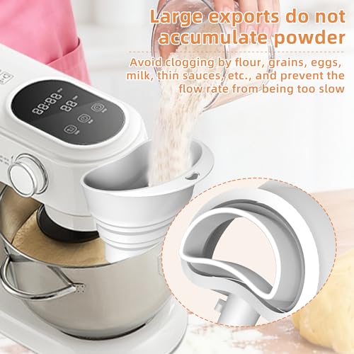 2 Pcs Flour Funnel for KitchenAid Mixer | Food-Grade Silicone Funnel Compatible with 4.5 & 5 Quart Tilt-Head Stand Mixer | Large Collapsible Design | Easy to Use & Dishwasher Safe (White) - color: White (2-Pack)