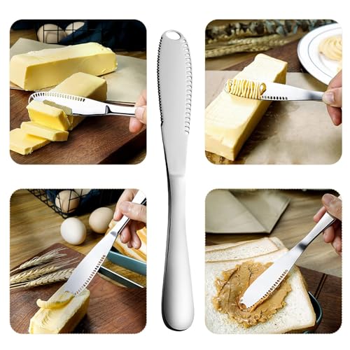 2 Pack Stainless Steel Butter Knives with Holes – 3-in-1 Spreader, Grater & Slicer for Cold Butter, Cheese & Jam – Dishwasher Safe, Rust-Resistant with Soft Ergonomic Handle