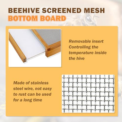 8 Frame Beehive Screened Bottom Board,Langstroth Bee Hive Pre-Coated with Beeswax,Include Entrance Reducer - size: 8 Frame
