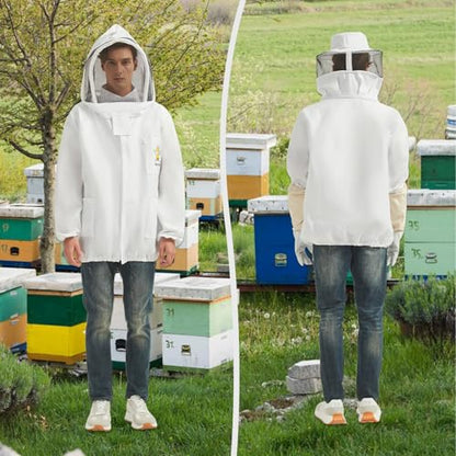 Sting Proof Bee Jacket, M (4'11"-5'3"), with 2 Veils & Goatskin Gloves | Wasp Suit Beekeeper Jacket, Unisex Beekeeping Gear for Professional & Beginner Beekeepers, Apiary Work & Halloween Costume - size: M