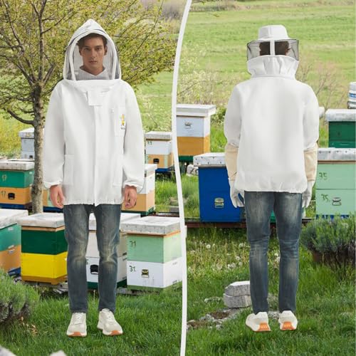 Sting Proof Bee Jacket,XXL (6'0"-6'4"), with 2 Veils & Goatskin Gloves | Wasp Suit Beekeeper Jacket, Unisex Beekeeping Gear for Professional & Beginner Beekeepers, Apiary Work & Halloween Costume - size: XXL