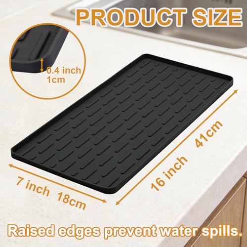 Silicone Coffee Mat, 16"X7" Heat-Resistant,Eco-friendly,Hygienic Drying Pad,Leak-Proof and Non-Slip,Removable Silicone Mat with Concave and Convex Design,（Black 16X7） - color: Black, size: 16" x 7"