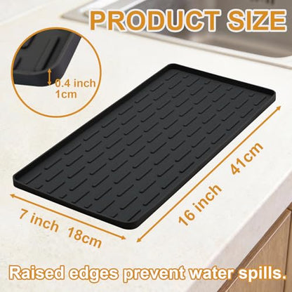 Silicone Coffee Mat, 16"X7" Heat-Resistant,Eco-friendly,Hygienic Drying Pad,Leak-Proof and Non-Slip,Removable Silicone Mat with Concave and Convex Design,（Black 16X7） - color: Black, size: 16" x 7"
