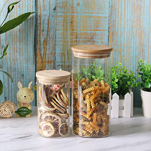 Glass Storage Jars Set of 2 (48oz/1400ml) with Wooden Lid, Glass Sourdough Starter Jar, Stackable Kitchen Canisters, Pefect for Coffee Bean Cookie, Sugar, Flour, Pasta, Sourdough, Nuts - size: 48oz