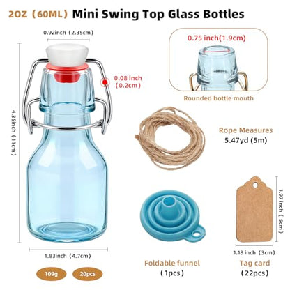 20Pcs 2oz Swing Top Glass Bottles,Flip Top Glass Bottle with Lids Sealable Kombucha Bottle for Brew Beer Syrup Vanilla Extract Air Tight Bottles (Blue) - color: Blue