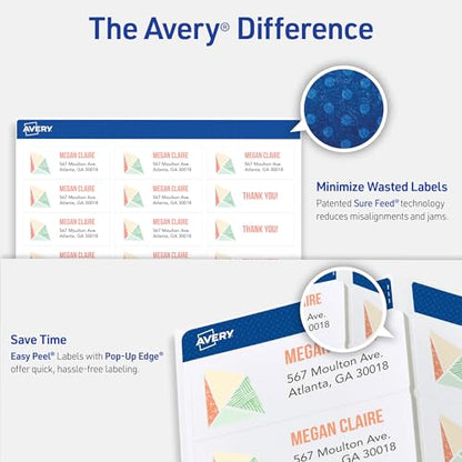 Avery Easy Peel Printable Address Labels with Sure Feed, 1" x 2-5/8" Customizable Stickers, White, 750 Blank Mailing Labels, Great for Mailing, Shipping, and More (8160) - size: 1" x 2-5/8"