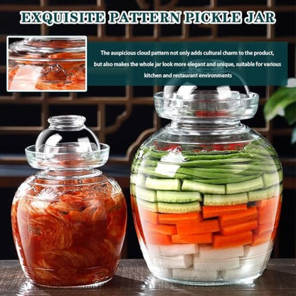 Water-Tight Korean Fermentation Jar, Thickened Glass Transparent Kimchi Jar, Pickle Jar with Auspicious Cloud Pattern, Kimchi Storage Jar(10kg) - size: 10kg