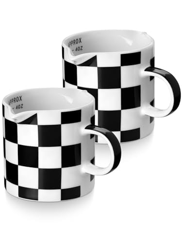 ABRUTY Espresso Cups, 5 OZ Ceramic Double Spouts Cups, Espresso Shot Cup with Handle and Measuring, Small Coffee Mugs Accessories for Espresso Machine Set Suitable for Milk Syrup - color: Square (2 Pack)