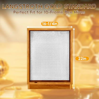 Metal Bee Hive Screened Bottom Board Beeswax Coated, Langstroth 10 Frame Screen Bottom Board with Entrance Reducer for Beekeeper Summer Replacement