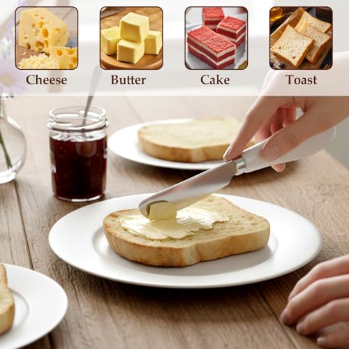Thinp 2 Pcs Cheese Spreader, Butter Spreader Knives Stainless Steel Cheese Spreaders Knives with Porcelain Handles Multipurpose Sandwich Spreaders for Spreading Jam, Pastry (White & Silver)