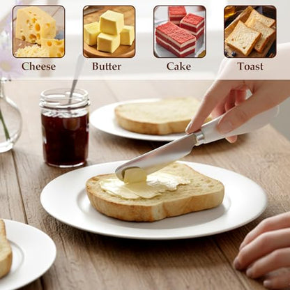 Thinp 2 Pcs Cheese Spreader, Butter Spreader Knives Stainless Steel Cheese Spreaders Knives with Porcelain Handles Multipurpose Sandwich Spreaders for Spreading Jam, Pastry (White & Silver)
