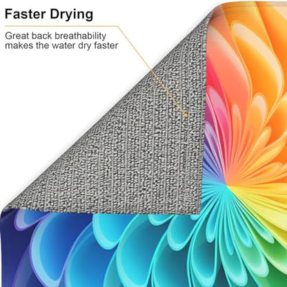 Rainbow Dynamic Print Dish Drying Mat for Kitchen Counter Ultra Absorbent Microfiber Dishes Drainer Mats Washable Drying Pads for Sinks 16 x 18 In - color: Rainbow Dynamic