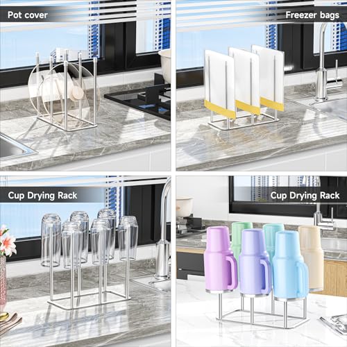 Water Bottle Drying Rack Reusable Bottle Rack Dryer Kitchen Stand Holder Metal Countertop Baby Bottle Drying Rack Water Cup Drying Rack for Plastic Bags, Bottles and Cups (Sliver, Large) - size: Large