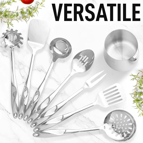 Zulay Kitchen Stainless Steel Cooking Utensil - Stainless Steel Kitchen Utensil - Durable Kitchen Gadgets - Metal Kitchen Accessories - Easy to Clean Kitchen Tools - 8 Piece Set - size: 8 Piece Set