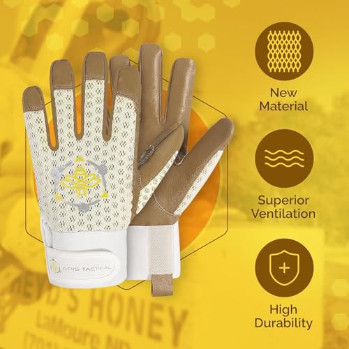 Professional Beekeeping Gloves, Premium 5mm Goatskin w/Patented Ventilation & Dexterity - Beekeeping Supplies - color: Off-white, size: 3X-Large