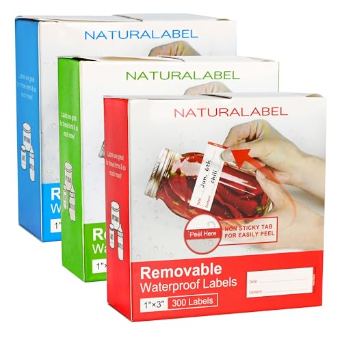 NATURALABEL 900 PCS Removable Freezer Labels with Dispenser - 1" x 3" Food Labels for Meal Prep Containers, Easy Peel-Off Design, No Residue (3 Boxes, 3 Colors) - color: Preprinted-assorted