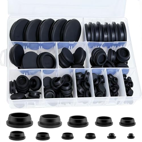 130Pcs 11 Sizes Rubber Plugs for Round Holes,1-1/2",1-1/4",1",13/16",3/4",5/8",1/2",3/8",5/16", 1/4",1/5" Silicone Rubber Hole Plugs for Sealing Round Holes in Industrial, Automotive & Furniture - color: Black
