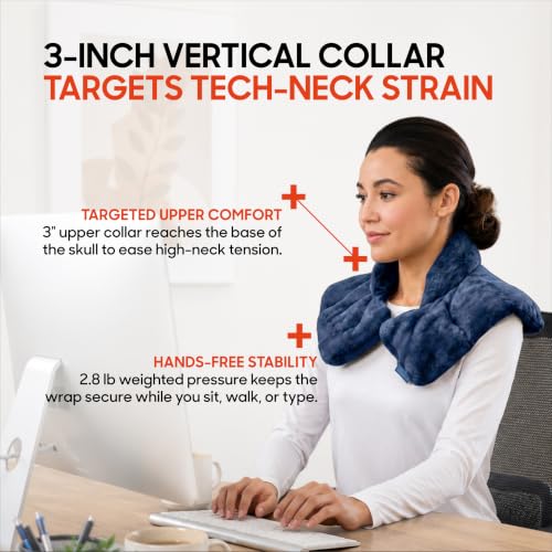 Sharper Image Heated Neck & Shoulder Wrap - Microwavable Warm & Cooling Plush Pad, Scented Aromatherapy (100% Natural Lavender & Herb Spa Blend), Pain Tension Headache Relief Therapy, Gift for Women - color: Navy